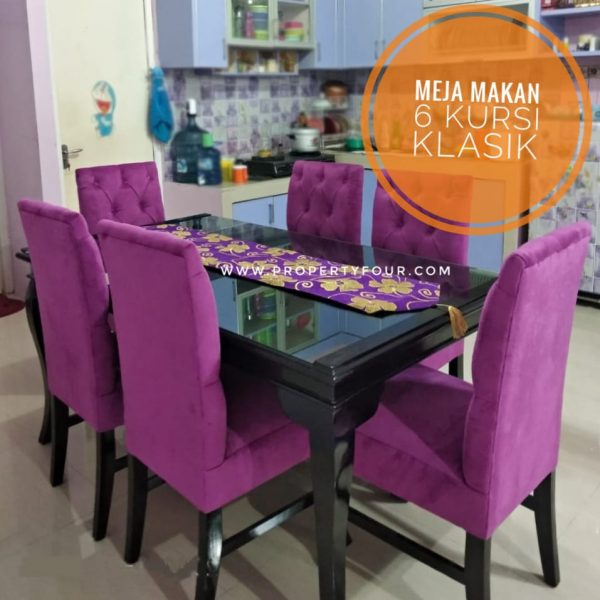 Meja Makan 6 Kursi Klasik Chesterfield - Gambar 3