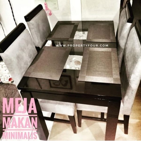 Meja Makan Kotak Kerang Minimalis 4 Kursi Kepala Kayu - Gambar 2