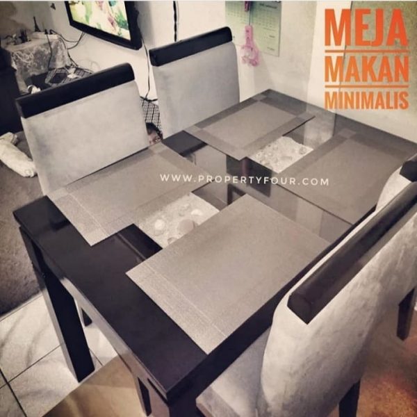 Meja Makan Kotak Kerang Minimalis 4 Kursi Kepala Kayu - Gambar 3